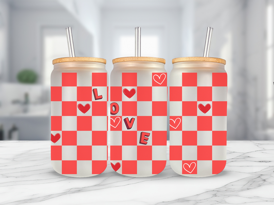 LOVE Red Checkered Libbey Cup